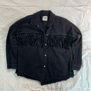 Zara Black Fringe Jacket Size Small